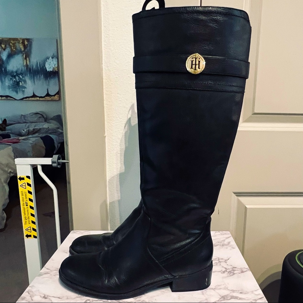 🖤Black Tommy Hilfiger leather Riding Boots Size 8.5